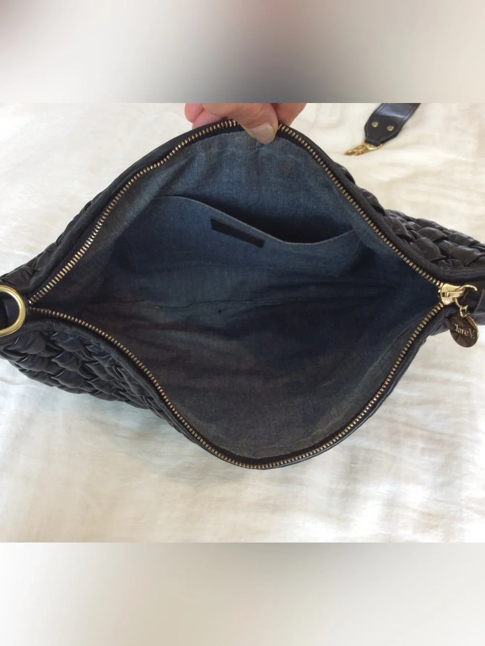 Clare V. Moyen Messenger Black Puffy Woven Leather Crossbody Bag